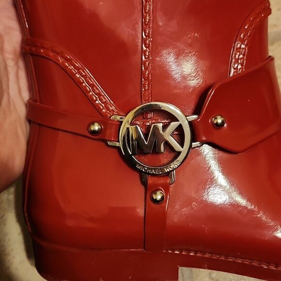 Michael Kors Women's Fulton Harness Red Tall Rubber Riding Boots Size 7 - Picture 6 of 14